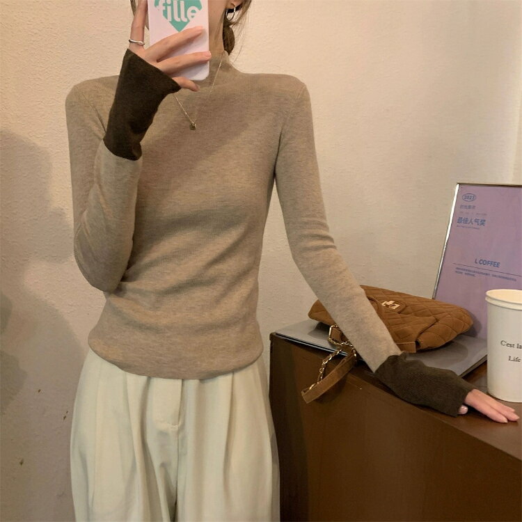 レディース 秋 冬 リエディ トップス インナー ニット セーター 長袖 ハイネック リブ レイヤード 配色 バイカラー 重ね着 オフィスカジュアル オフィス 通勤 秋冬 リブニット 暖かい luminous99-10002563 Shop luminous サンプル画像3