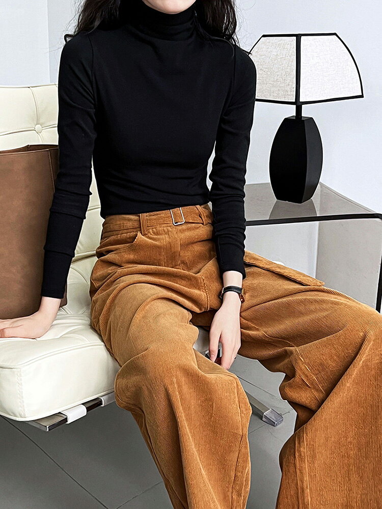 カットソー ハイネック 無地 トップス 長袖 Tシャツ レディース タイト フリル レイヤード 春秋 冬 インナーTシャツ タートルネック ブラウス 大人カジュアル きれいめ フォーマル luminous99-10000146 Shop luminous サンプル画像3