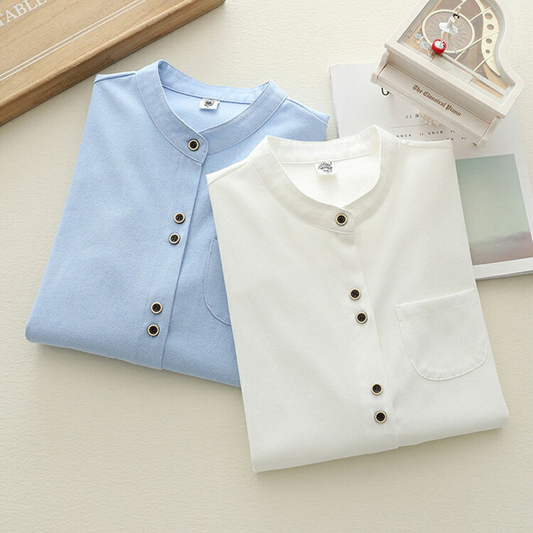 シャツブラウス シャツ レディース 綿 コットン 長袖 春 ブラウス スーツ インナー 白シャツ 無地 長袖 スタンドカラー ノーカラー きれいめ 上品 定番 春 秋 冬