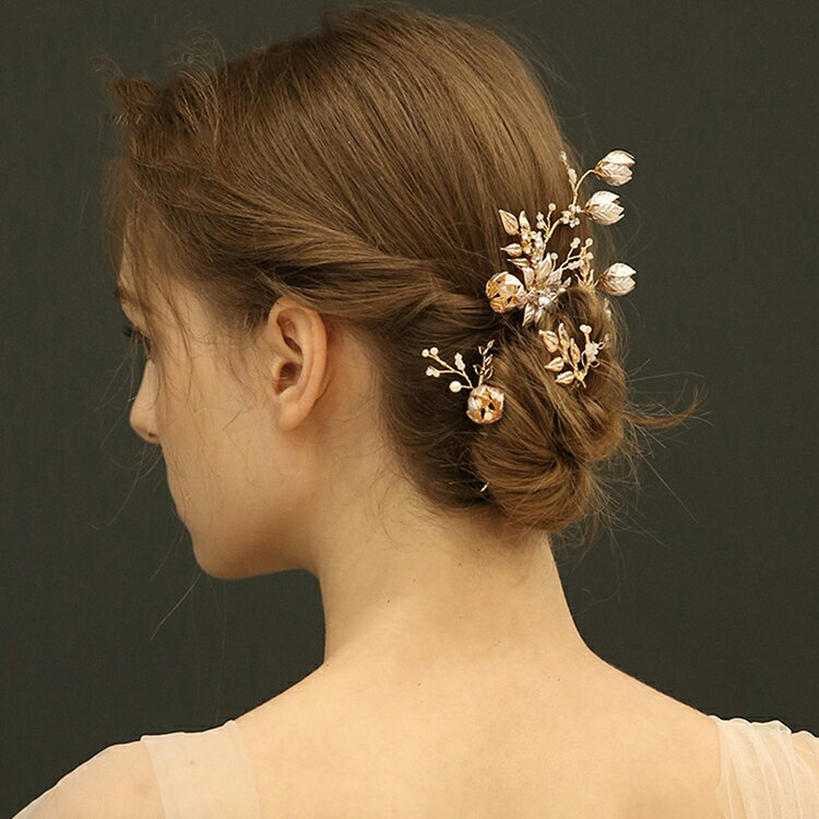 花 植物 リーフ Uピン パール ラインストーン 髪飾り ヘアアクセサリー シルバー キラキラ 簪 U字 かんざし ヘアピン 結婚式 入学式 卒業式 成人式 着物 浴衣 和装 衣装 ドレス まとめ髪