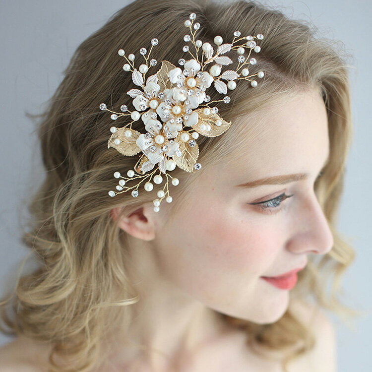 花嫁髪飾り 結婚式 ウェディング ティアラ ヘアアクセサリー ホワイトリーフ 披露宴 パーティー フラワー ガール ブライド ヘアーアクセサリー ヘッドドレス 花 ブライダル ダンス まとめ髪 ヘアアクセサリー　髪留め ヘアアレンジ 髪飾り ヘッドアクセ ヘアアクセ