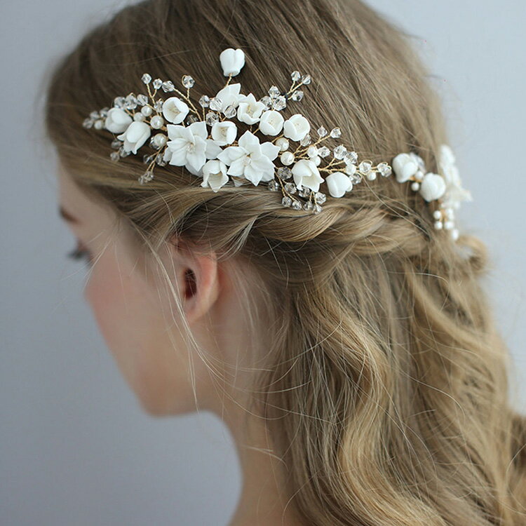 花嫁髪飾り 結婚式 ウェディング ティアラ ヘアアクセサリー ホワイトリーフ 披露宴 パーティー フラワー ガール ブライド ヘアーアクセサリー ヘッドドレス 花 ブライダル ダンス まとめ髪 ヘアアクセサリー 髪留め ヘアアレンジ 髪飾り ヘッドアクセ ヘアアクセ