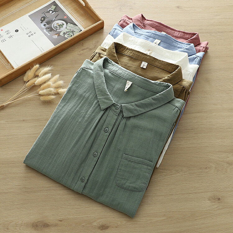 シャツ レディース 薄手 夏 綿 半袖 5分袖 ブラウス 白シャツ ダブルガーゼ トップス ゆったり 体型カバー カジュアル おしゃれ 可愛い きれいめ コーデ 無地 シンプル 前開き 通勤 OL オフィス フォーマル luminous99-10000569 Shop luminous サンプル画像3
