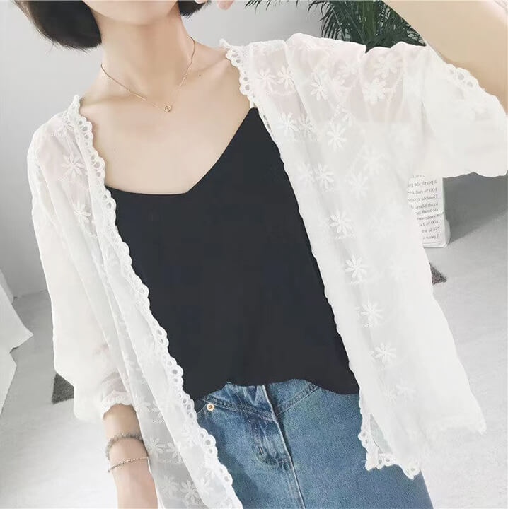 楽天LUMIRA2A1【送料無料】カーディガンレディース 花 シフォンレース カーディガン 透かし刺繍 トップス羽織り 水着 カバー レース ボレロ 日焼け止め 冷房対策 羽織り かわいい バーゲン