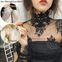 【訳あり品で超お買い得】A 3タイプ シースルー花柄レースシャツ/レーストップス/チュールレース/レース/レースカットソー/ラメ/ハイネック/ハイネックブラウス/ブラック/ホワイト/セクシー バーゲン