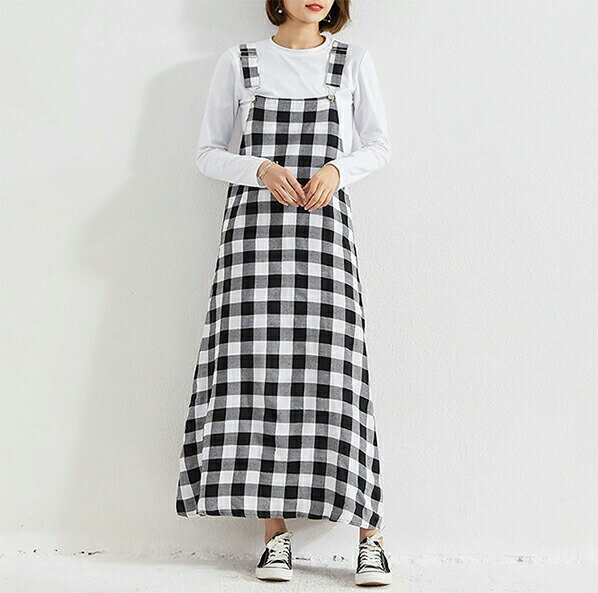 2B5 チェック柄 サロペットオールインワン ワイドパンツ サロペットワンピース レディース Aライン ワンピース 体型カバー 可愛いワンピース オシャレ 着痩せ 通勤 お出掛け ロングワンピース レディース ロング【送料無料】