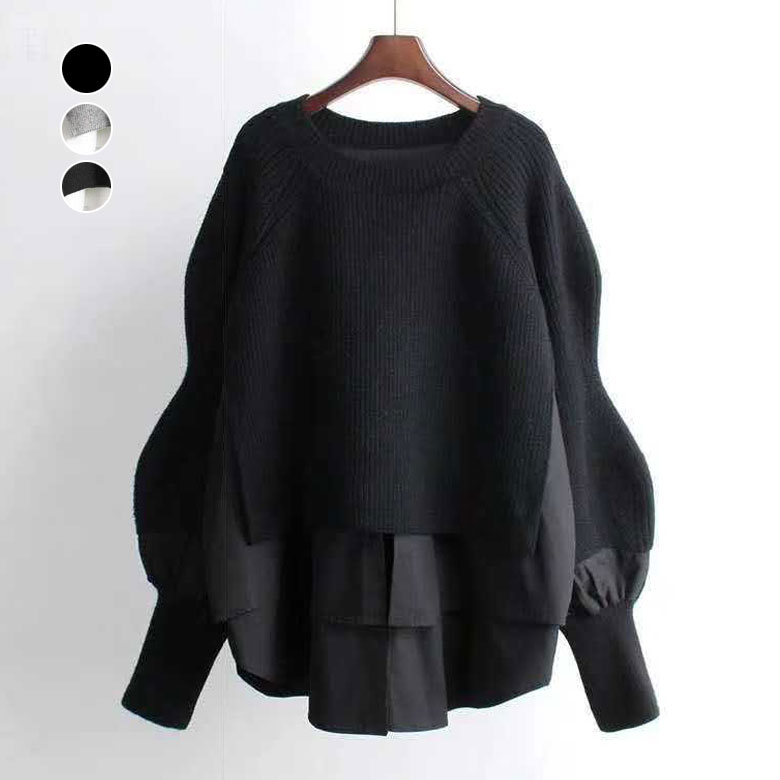 2A50 レイヤード風 ニット セーター レディース 長袖 トップス 重ね着 ニットセーター 欧風 ヨーロッパ風 カジュアル シンプル 秋 冬 送料無料】のサムネイル