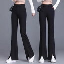 2A12 フレアパンツ レディース 春 夏 薄手 ロングパンツ ハイウエスト 伸縮性 ストレッチ スリムフィット フレア スリット ブーツカット 通勤 オフィス シンプル ビジネス OL 大人 黒 ブラック 韓国ファッション【送料無料】(4)