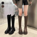 ロングブーツ レディース 秋 冬 韓国 厚底 ブーツ ジョッキーブーツ ラウンドトゥ サイドジッパー ベルト 靴 シューズ 美脚 通勤 通学 カジュアル オシャ...