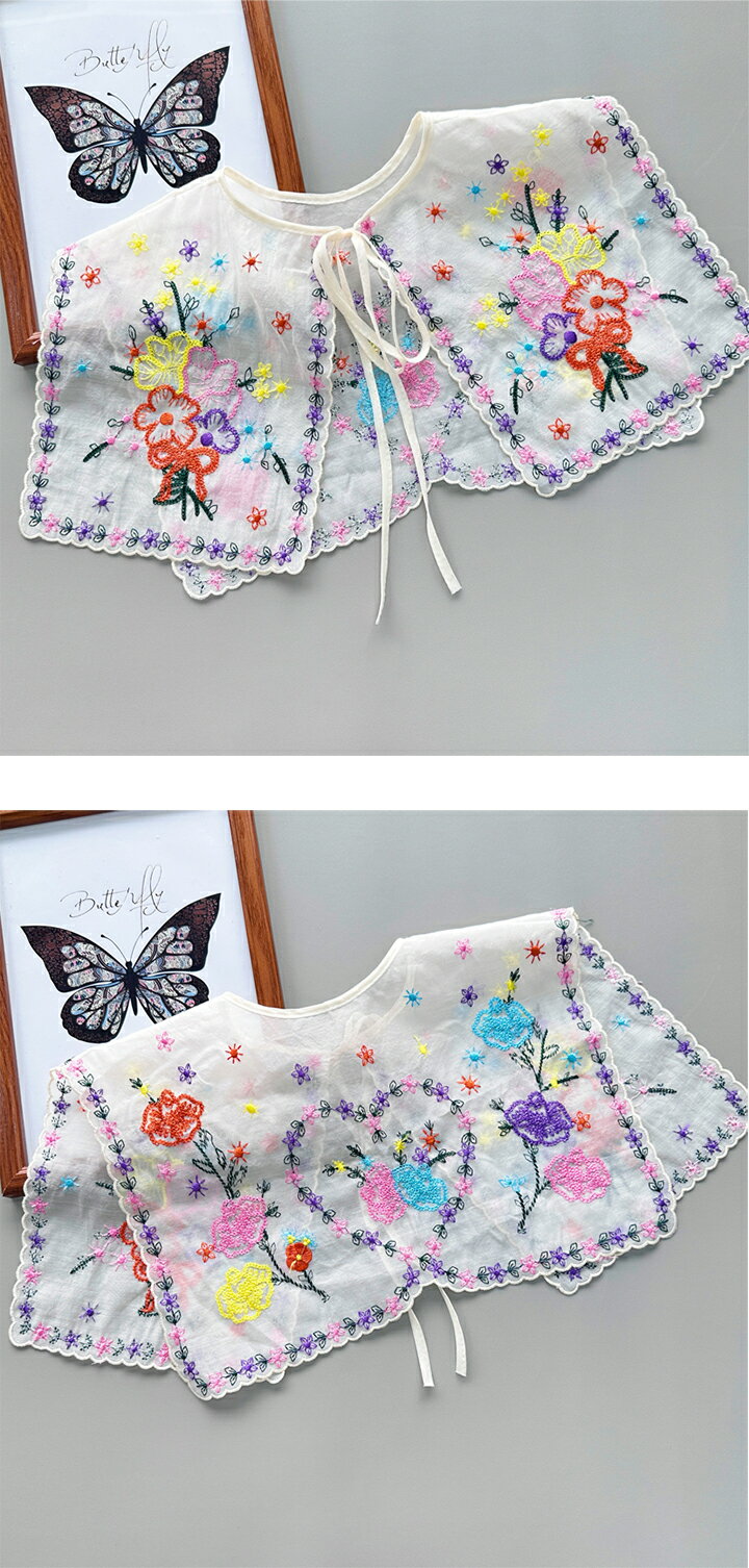1A18 花刺繍つけ襟 レディース 春向き 可愛いつけ襟 レイヤード つけ襟 つけえり おしゃれ レイヤードトップス 重ね着風 襟 ホワイト ブラック【送料無料】