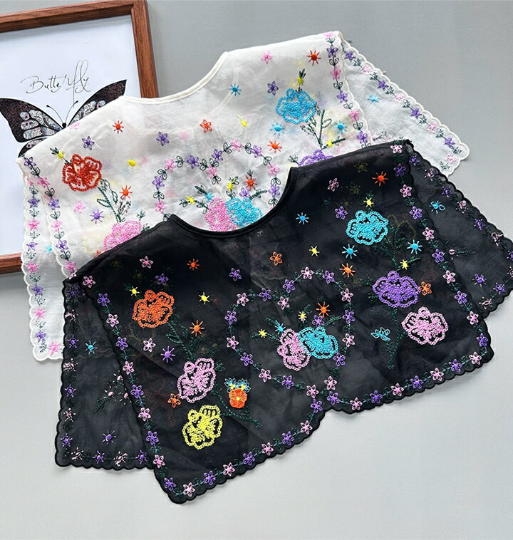 1A18 花刺繍つけ襟 レディース 春向き 可愛いつけ襟 レイヤード つけ襟 つけえり おしゃれ レイヤードトップス 重ね着風 襟 ホワイト ブラック【送料無料】