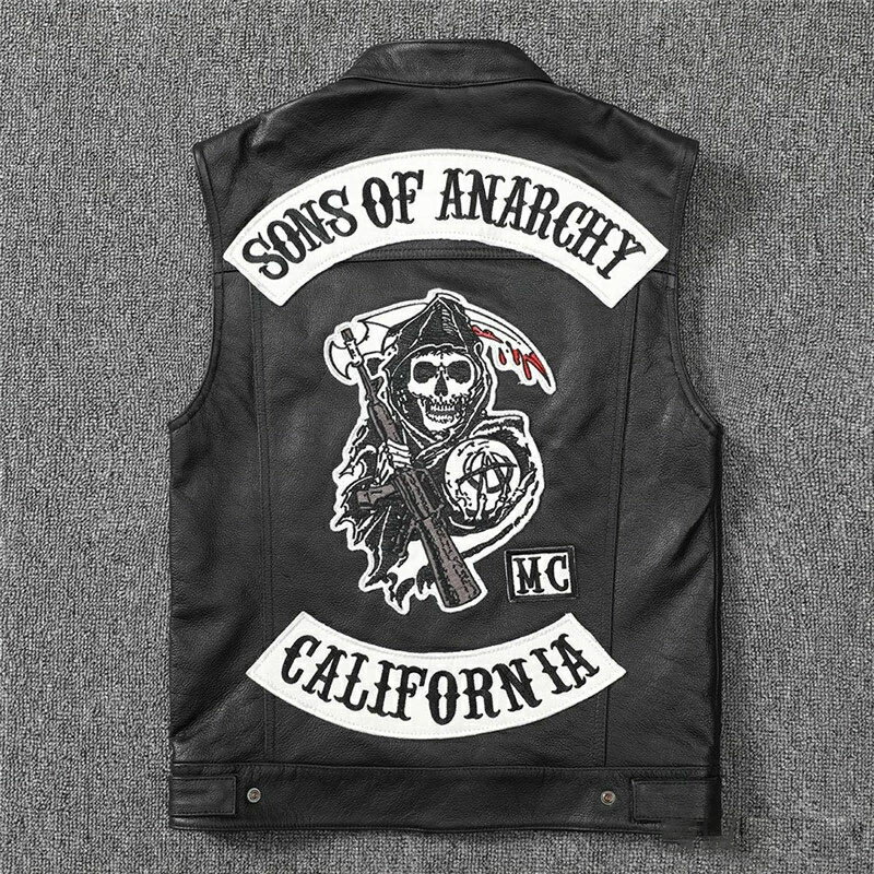 本革ベスト 本革 ベスト 牛革ベスト バイク用ベスト レザーベスト バイク革ベスト 髑髏柄 メンズ ライダースベスト