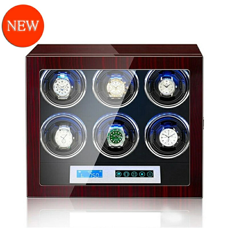 【正品販売-安心保証】【6本巻き】【腕時計自動巻き上げ機】【ワインディングマシーン】[ 高級腕時計に対応 ] 液晶タッチ 両方向巻上式 自働巻き電働時計ケース 超静音設計 日本製マブチモーター搭載 高級木製時計ウォッチワインダー 父の日 母誕生日記念日