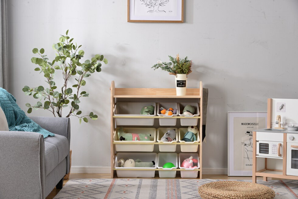 子供用おもちゃ 収納ラック 天然木製 4層収納 省スペース設計 スタイリッシュで広々としたデザイン 組み立て簡単 サイドフック付き スリムなおもちゃ収納 スタイリッシュなボックス 大容量 子供部屋に最適 オープン収納ラック 鉢植えを収納できます