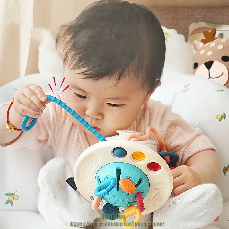 lumi lifeの赤ちゃん 紐 おもちゃ 紐 おもちゃ ひもを引っ張るインタラクティブなおもちゃ 子供の感覚トレーニング 軽量 赤ちゃんの感覚のおもちゃ 集中力 色認識 指先トレーニング 水洗可能｜アングル2