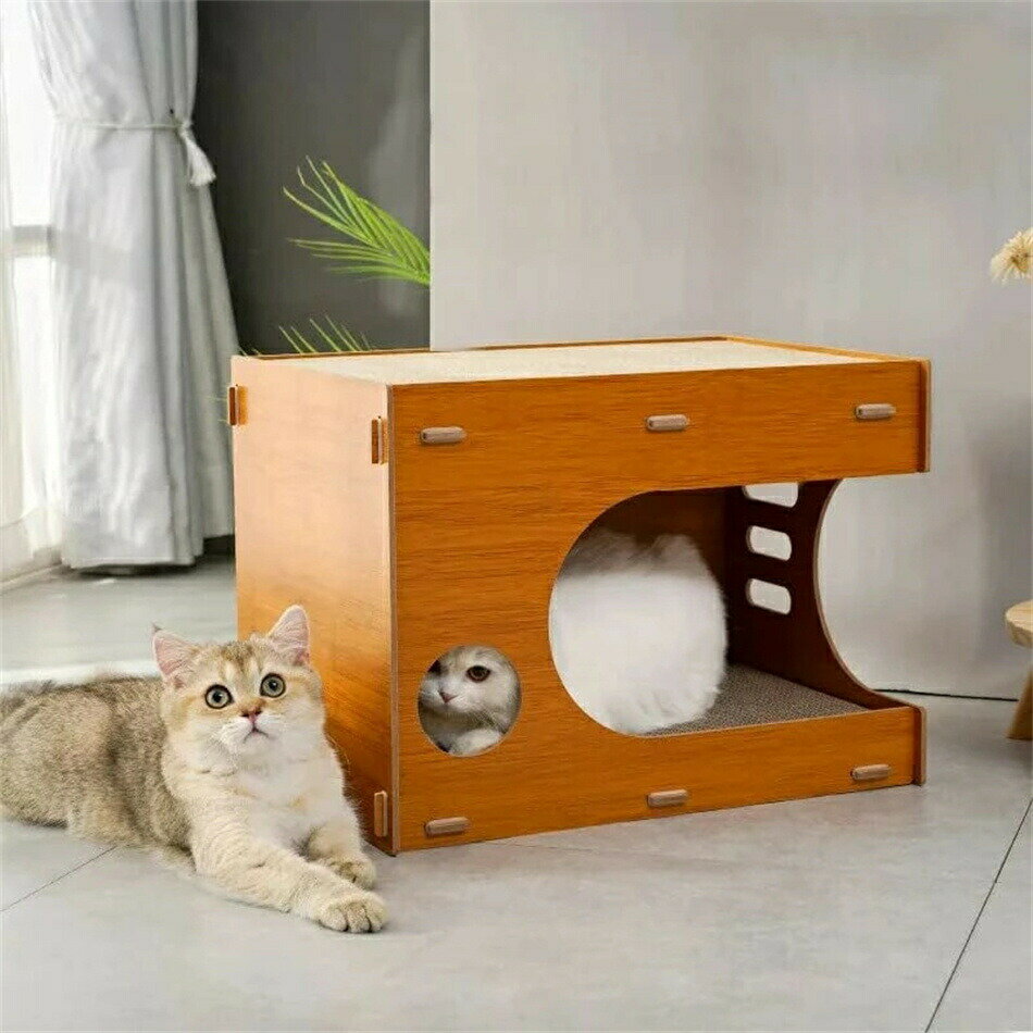 Rakuten - キャットハウス 猫爪グラインダー 爪グラインダー 爪グラインダー 2枚重ね 両面使用 猫爪グラインダー ダンボールハウス 兼用 木製猫爪ハウス 多頭飼い 猫グラインダーハウス 耐荷重10kg 猫ベッドルーム 高密度ダンボール 省スペース 簡易収納 ゴム固