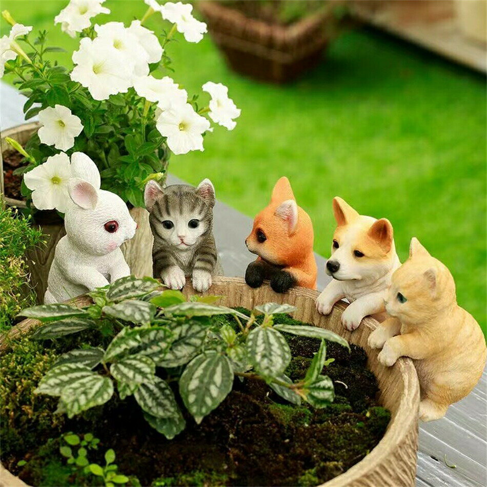 乐天商城 - ガーデニング雑貨 5点セット 猫 犬 ウサギ 狐 オーナメント オブジェ インテリア雑貨 かわいい 誕生日 プレゼント アウトドア デコレーション 動物 樹脂 アンティーク 置き物 オブジェ オーナメント 動物 ガーデン雑貨 ガーデニング雑貨 ラビット