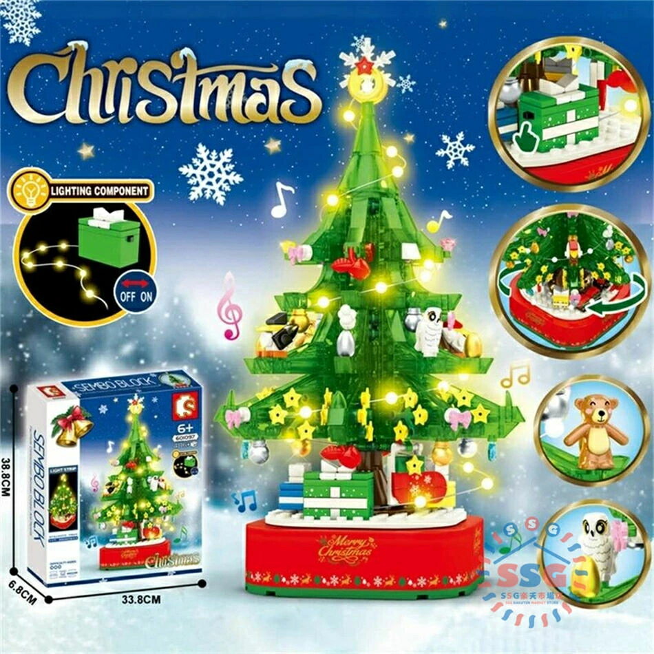 乐天商城 - 積み木 クリスマスツリー モデル クリスマスシリーズ ブロック モデル ライト付き 回転 音楽ボックス 知育玩具 3Dパズルブロック クリスマスプレゼント ゲーム モデルDIY ブロックオモチャ 組み立て 男の子 女の子 キッズ 子供 おもちゃ クリスマ