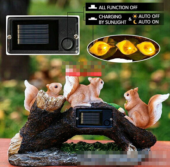 lumi lifeのソーラーライト かわいいリス ランプ ソーラー置物 置物ライト 家飾り 屋外 アウトドア デ装飾用品 樹脂製 自動点灯 庭園 太陽光灯 彫像 樹脂 装飾品 芝生の飾り ガーデニング ライト 防水 耐候性 耐久性 面白い 贈り物 ギフト クリスマス 新築祝い 家の装飾 屋外 屋内 庭｜アングル2