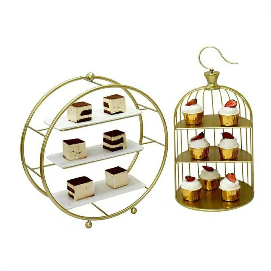 ヨーロッパ風ティータイム展示棚 ブライダルデザート台 置物 デザートデザートプレート ケーキ棚 オードブル展示棚ケーキスタンド アフタヌーンティー ティースタンドお菓子入れ フルーツパーティ用 結婚式 誕生日 3段 ゴールド 金色