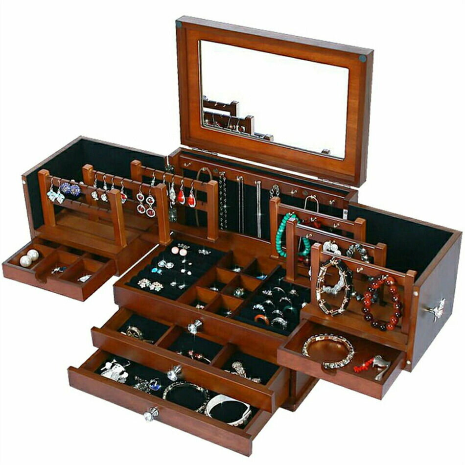 多機能アクセサリーケース花を彫るインサートドリル ミラー付き 化粧箱 大容量 結婚 プレゼント　メイ..