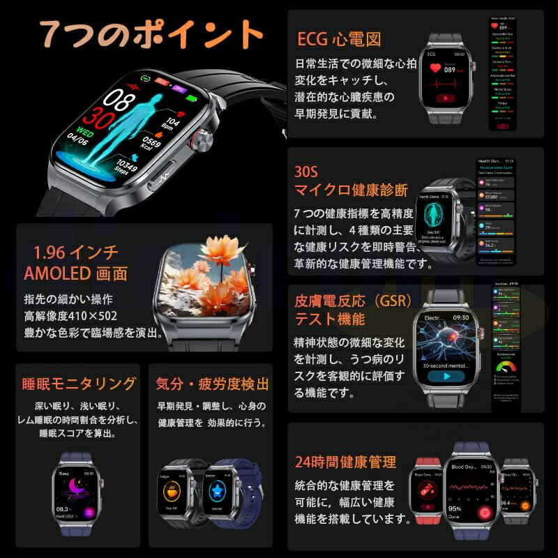 スマートウォッチ 日本製 血圧 心拍数 血糖値...の紹介画像2