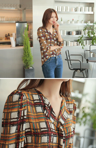 秋色チェック長袖ブラウスvネックフォーマルスーツインナー着やせ華奢見え保護者会お呼ばれ体型カバー母ママ入学式入園式七五三お宮参り同窓会服装レディース新作【メール便送料無料】[Beige/Charcoal][Free]