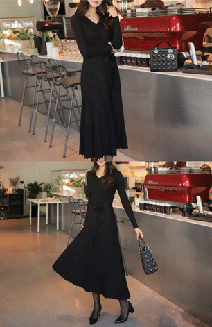 プリーツリブニットVネックワンピースミモレ丈フォーマル入学式スーツママ入園式七五三卒園式卒業式スーツ母セレモニースーツお宮参り服装母親同窓会服装ワンピーススーツ通勤ビジネスOL【送料無料】[Cocoa/Wine/Black][Free]