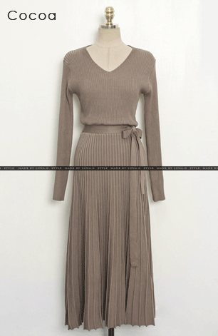 プリーツリブニットVネックワンピースミモレ丈フォーマル入学式スーツママ入園式七五三卒園式卒業式スーツ母セレモニースーツお宮参り服装母親同窓会服装ワンピーススーツ通勤ビジネスOL【送料無料】[Cocoa/Wine/Black][Free]