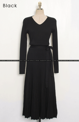 プリーツリブニットVネックワンピースミモレ丈フォーマル入学式スーツママ入園式七五三卒園式卒業式スーツ母セレモニースーツお宮参り服装母親同窓会服装ワンピーススーツ通勤ビジネスOL【送料無料】[Cocoa/Wine/Black][Free]