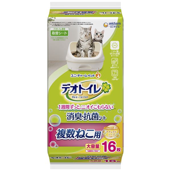 【1日限定！ポイント+10倍！】 デオトイレ 複数ねこ用 ふんわり香る消臭・抗菌シート ナチュラルソープの香り 16枚