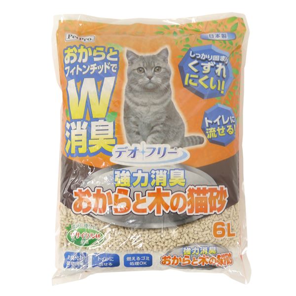 【1日限定！ポイント+10倍！】 まとめ買い デオフリー 強力消臭 おからと木の猫砂 6L【×3セット】 (猫砂)