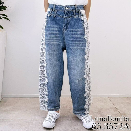 デニムパンツ ボトムス レディース ミセス ブルー レース ワイドパンツ フリーサイズ ファッション 大人 デニムパンツ ボトムス レディース ミセス ブルー レース ワイドパンツ フリーサイズ ファッション 大人