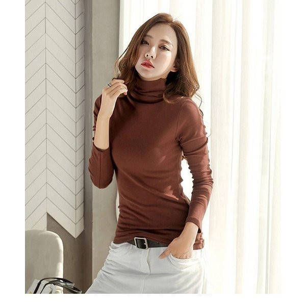 Rakuten - 長袖Tシャツ レディース インナーシャツ ハイネック 無地 アンダーウェア ソフト 女性用 トップス スリム シンプル 着まわし