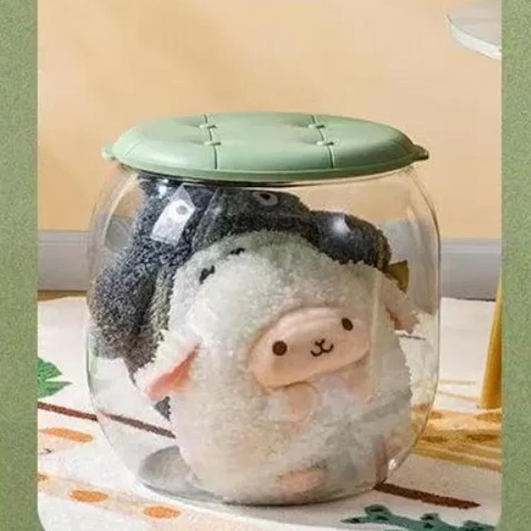 防塵 DIY 収納 蓋付き 収納ケース おもちゃ収納ボック スツール 収納ボックス 収納ケース ディスプレイケース コレクションケース 収納ケース 円柱形 座れるスツール機能付き!ぬいぐるみ収納 展示ボックス クリア 透明 透明 [2]