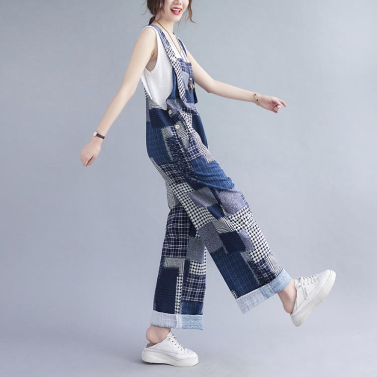 サロペット オーバーオール レディース ゆったり ズボン型つなぎ ワイドパンツ ロングパンツ コンビネゾン チェック 千鳥柄 オールインワン 個性的 送料無料 個性派