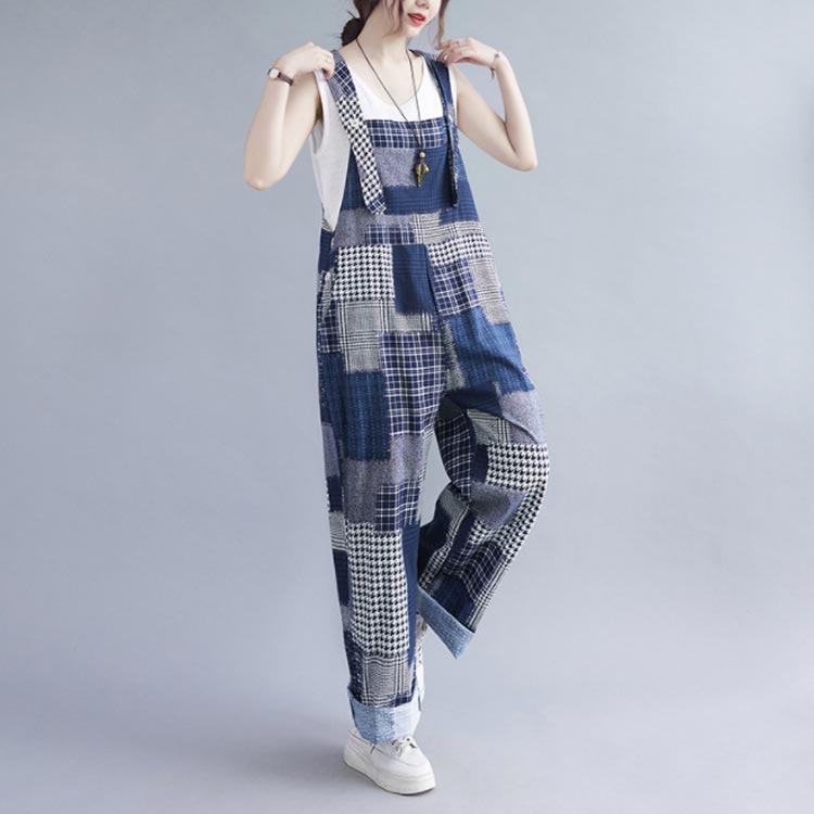 サロペット オーバーオール レディース ゆったり ズボン型つなぎ ワイドパンツ ロングパンツ コンビネゾン チェック 千鳥柄 オールインワン 個性的 送料無料 個性派