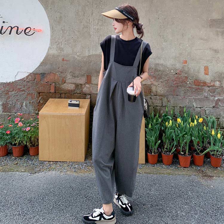 サロペットパンツ オーバーオール ワイドパンツ レディース オールインワン フロントタック 体型カバー 着やせ 春 夏 バルーンパンツ サルエル ゆったり 送料無料 薄手 ボリュームパンツ タック オールインワン サロペット