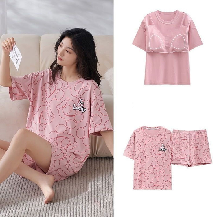 セットアップ 半袖 パジャマ 夏 ショートパンツ レディース 2点セット ルームウェア カップ付き カップ付き 学生 中学生 女子 半袖 ナイトウェア 高校生 カップ付き パジャマ 高生 可愛い 夏 春 秋 半ズボン 女 部屋着 パジャマ