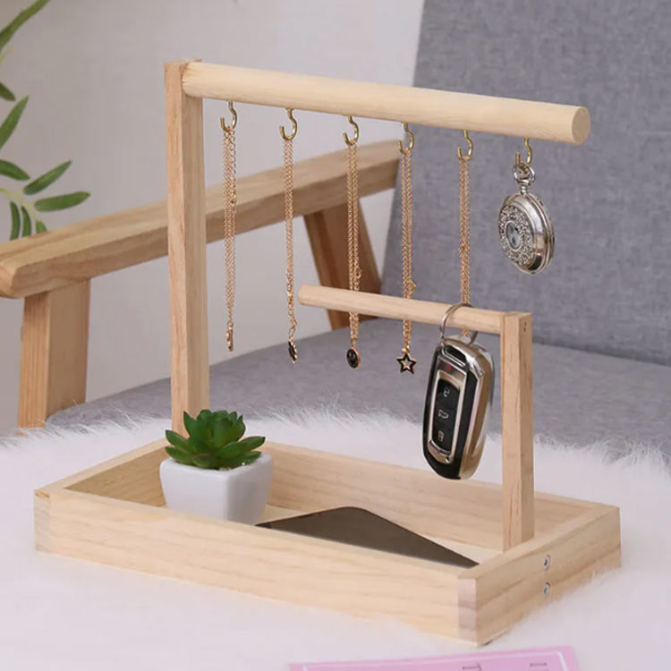 鍵かけ 木製 玄関用 北欧 キー置き キーフック 木目調 トレー キースタンド 卓上収納 2段 スリム 腕時計置き メガネ置き 鍵置き アクセサリー収納 おしゃれ 鍵かけ シンプル 卓上 [2]