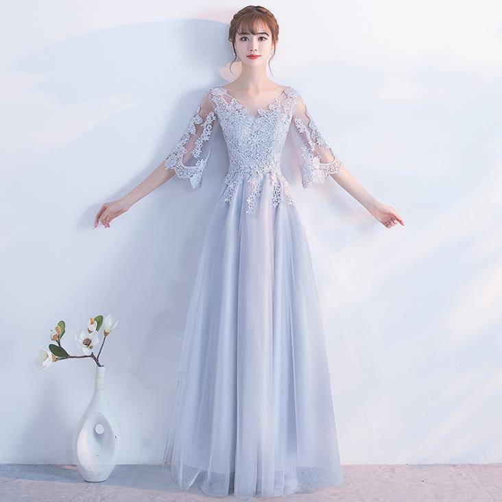 Rakuten - パーティードレス ロングドレス 結婚式ドレス 袖付き 大きいサイズ ワンピース 大人 上品 フォーマル 結婚式 ウェディングドレス 上品 お呼ばれ 食事会 二次会