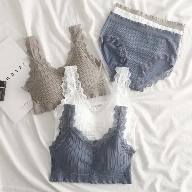 揺れない セット 上下 レース きれいめ ブラトップ マタニティ ノンワイヤーブラ 夜用 レース ブラジャー ショーツ シームレス カップ付き 大きいサイズ 無地 ブラジャー ショーツセット ナイトブラ 夜用ブラ バストアップ かわいい ブラ 2