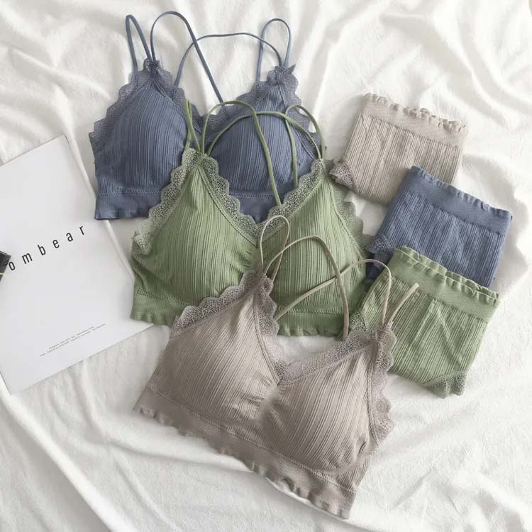 揺れない セット 上下 レース きれいめ ブラトップ マタニティ ノンワイヤーブラ 夜用 レース ブラジャー ショーツ シームレス カップ付き 大きいサイズ 無地 ブラジャー ショーツセット ナイトブラ 夜用ブラ バストアップ かわいい ブラ 3