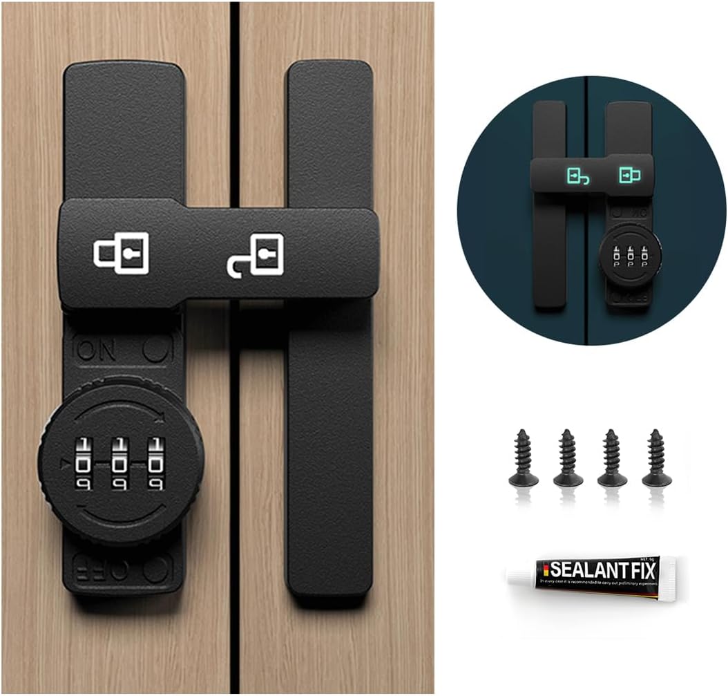 家庭用 引き戸 ドアロック 耐久性 室内 補助錠 防犯 取り付け簡単 亜鉛合金 蛍光 暗証番号 部屋鍵後付け 回転式 90度 鍵 3桁ダイヤル式 耐震ラッ 玄関...