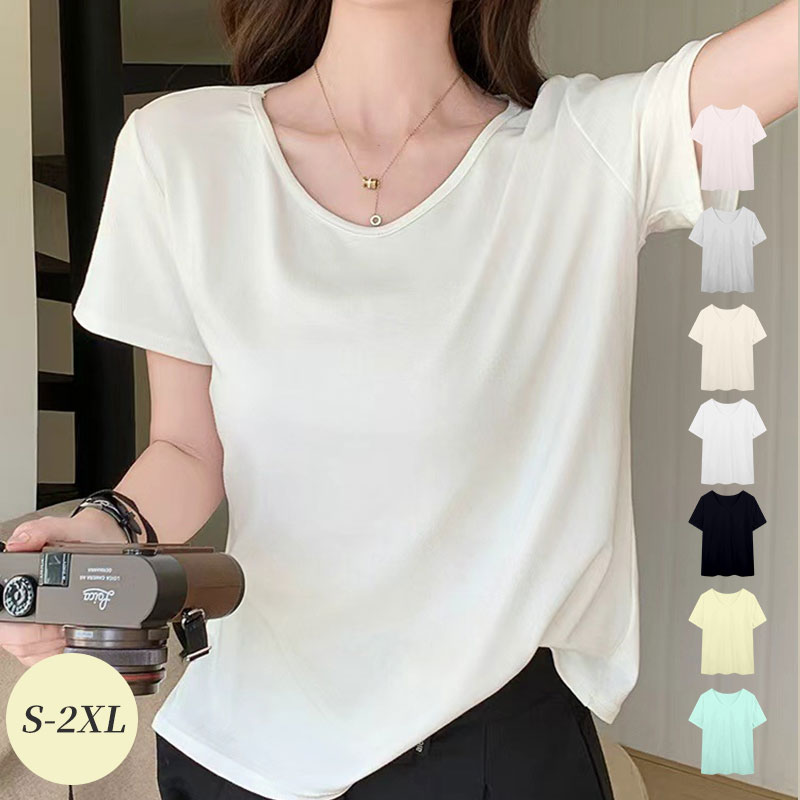 Rakuten - 【1/枚1,030円、2枚購入クーポンで】トップス レディース tシャツ 半袖 春 夏 通気性 柔らかい無地 大きいサイズ 体型カバー かわいい カジュア おしゃれ 通勤 運動 インナー ランニング 【送料無料 春夏服装