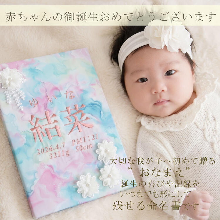 命名書　刺繍 　オーダー 刺しゅう 名前旗 いろゆうび 花 命名式 ベビー 赤ちゃん ...