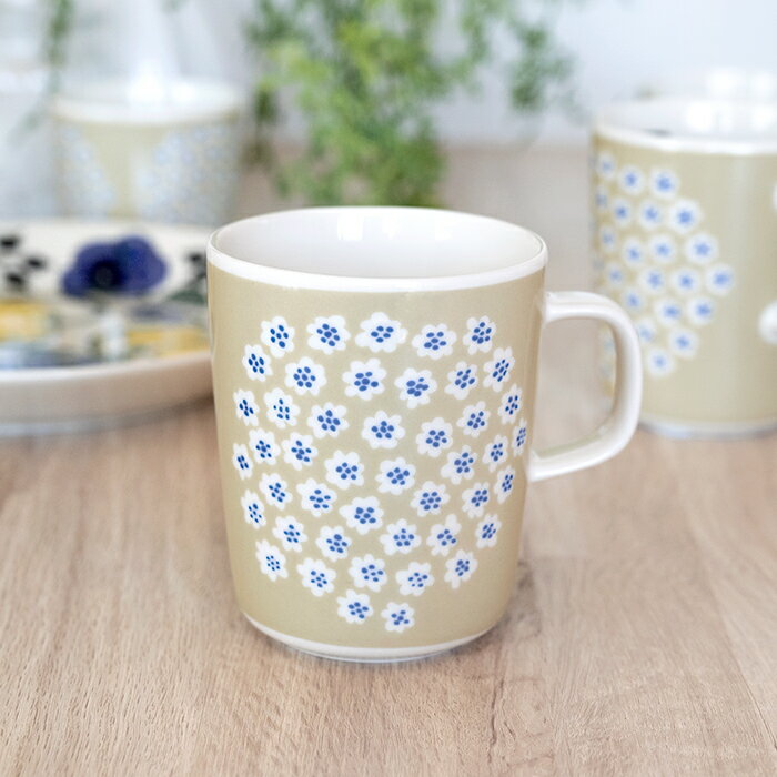 日本別注色 2023夏 新作 marimekko マリメッコ マグカップ 250mlOIVA Puketti プケッティ サンド×ブルー ※1個単位での販売no.72598 col.81 正規品のサムネイル