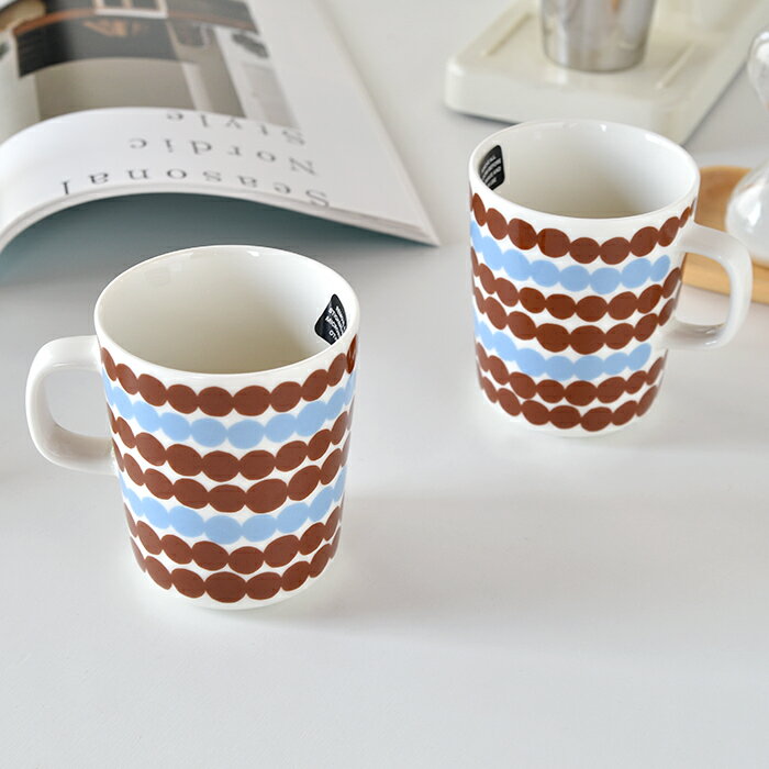 日本別注色 marimekko マリメッコ マグカップ 250ml Siirtolapuutarha シイルトラプータルハ 【ラシィマットモチーフ】ライトブルー×ブラウン※1個単位での販売のサムネイル