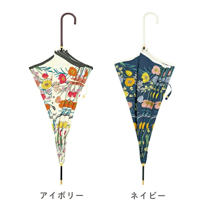 2025SS フラワースカーフ 全2色 アイボリー / ネイビー 親骨58cm because ビコーズ 雨の日 長傘 雨傘 紫外線遮蔽80％ 親骨58cm