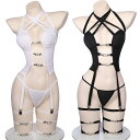 SENMHS セクシー ランジェリー セット えろい コスプレボディコン レースクイーン レオタード ハイレグ 女王様 スリーインワン ガーター ビスチェ セット 下着 Tバック ボンテージ グローブ